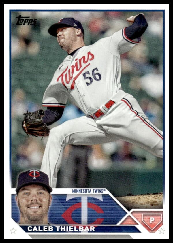 Minnesota Twins Pitcher, Caleb Thielbar, in action on 2023 Topps Baseball Card #US258.