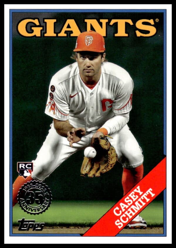 2023 Topps Casey Schmitt rookie card, San Francisco Giants player in action.