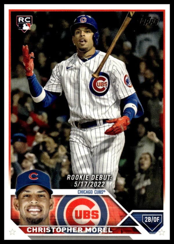 Christopher Morels Rookie Card from 2023 Topps Update Series in Chicago Cubs uniform.