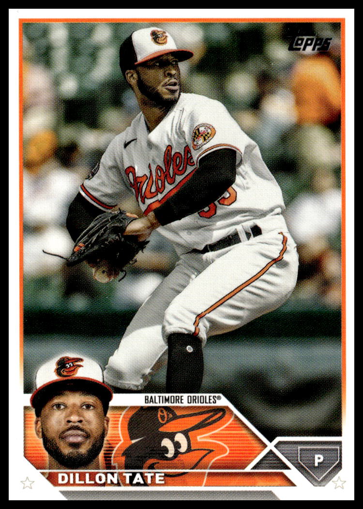 Dillon Tate pitching action on 2023 Topps Update Baltimore Orioles Baseball Card.