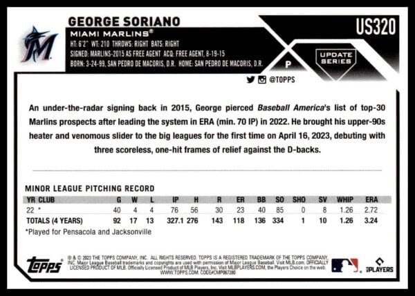 2023 Topps Update George Soriano #US320 (Back)