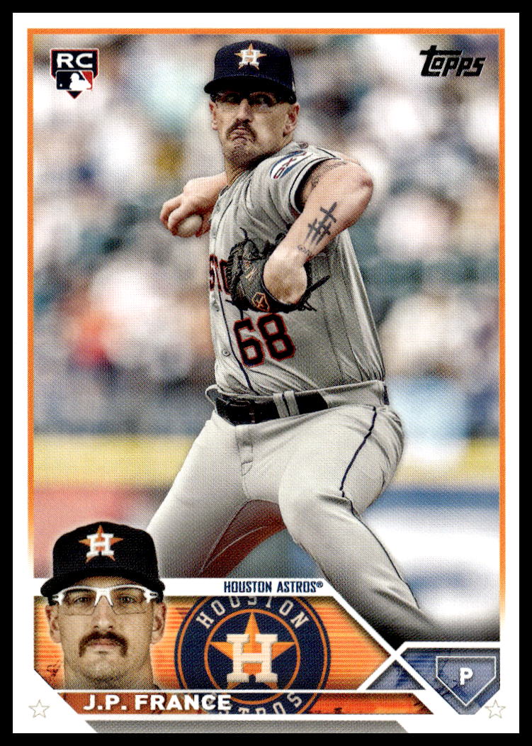 J.P. France in action on his 2023 Topps Rookie Card with Houston Astros uniform.