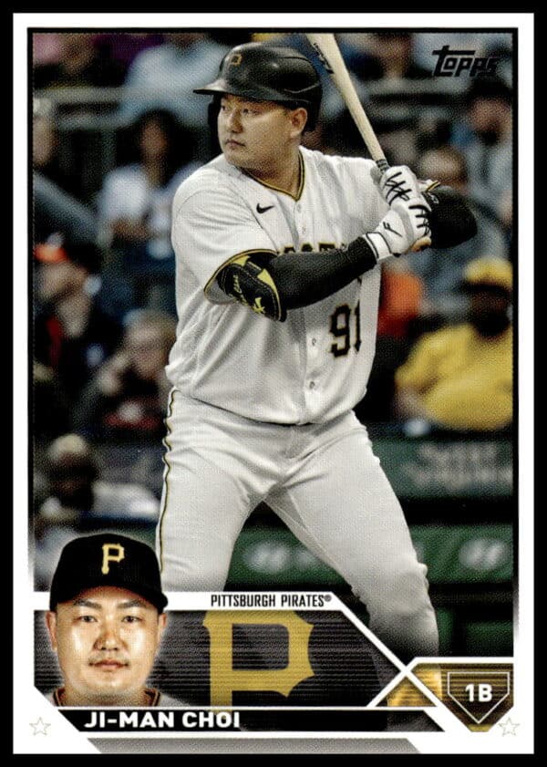 Pittsburgh Pirates Ji-Man Choi in action on a 2023 Topps Update baseball card.