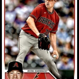 Joe Mantiply pitching in Arizona Diamondbacks uniform on 2023 Topps card.