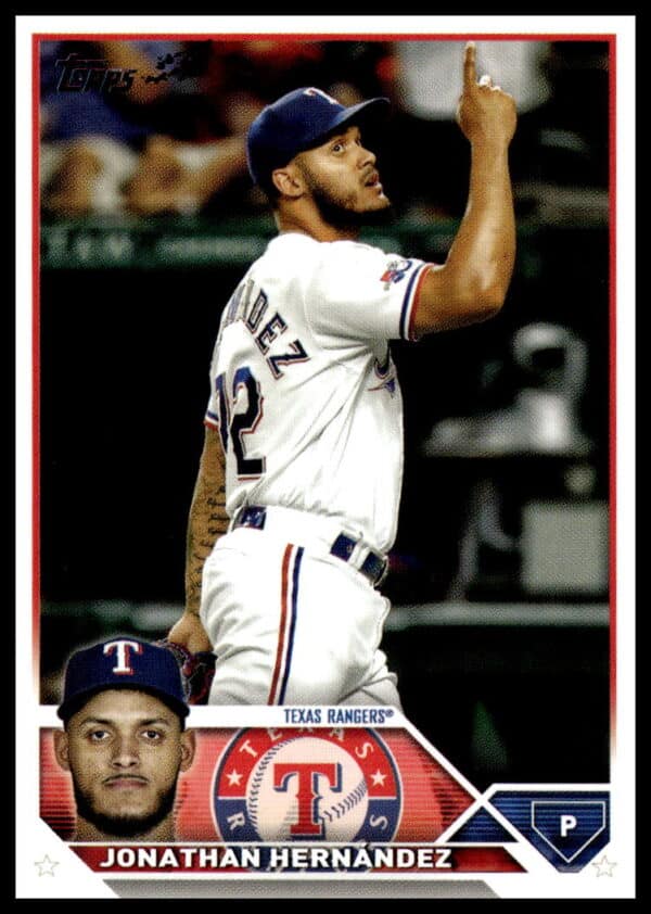 Jonathan Hernandez pitching for Texas Rangers on 2023 Topps Update baseball card #US312.