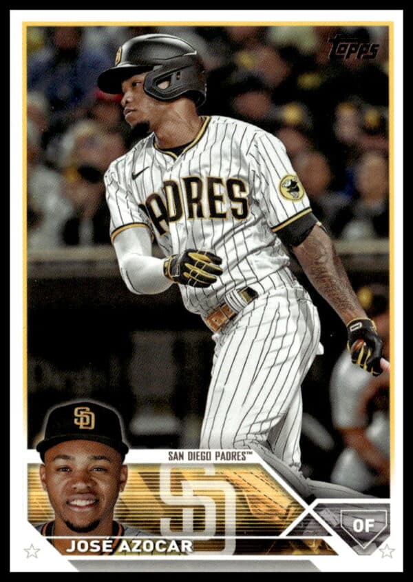 Jose Azocar playing for San Diego Padres in 2023 Topps Update baseball card.