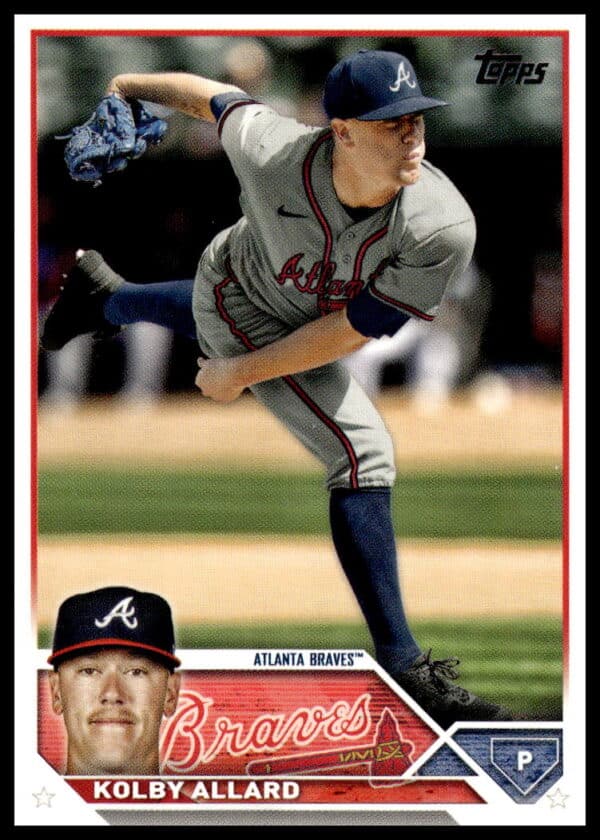 Kolby Allard pitching action shot on 2023 Topps Update Baseball Card #US209.