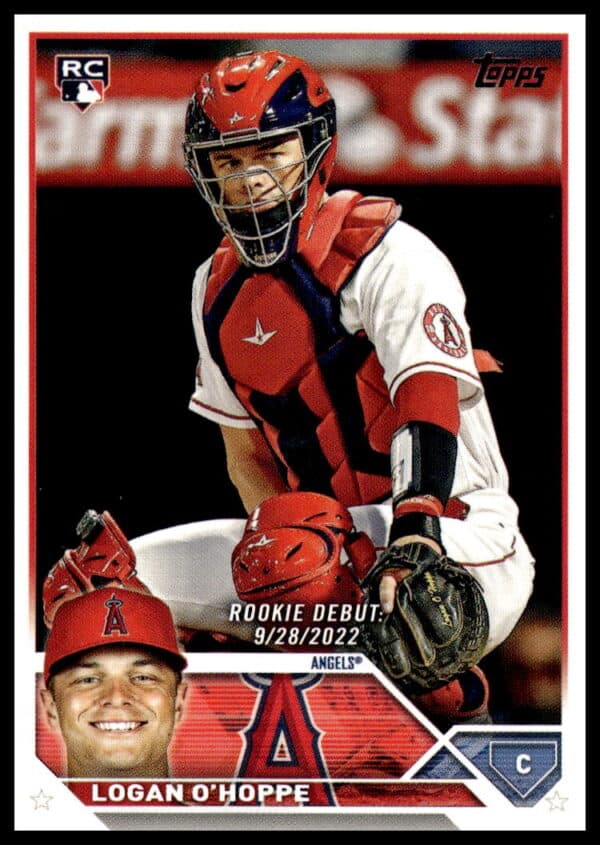 Logan OHoppes 2023 Topps Rookie Card in catcher’s gear for Anaheim Angels.