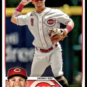 Rookie Matt McLain in action on 2023 Topps Update Cincinnati Reds baseball card.