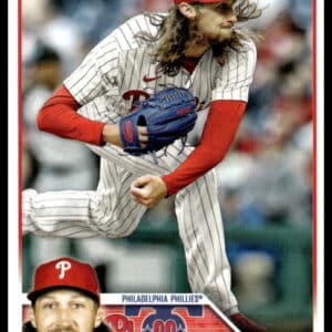 Matt Strahm pitching in Phillies uniform on 2023 Topps baseball card.