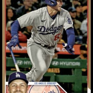 2023 Topps Update Rookie card featuring Michael Busch, LA Dodgers second baseman, in mid-action swing.