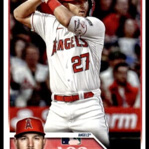 Mike Trout, Angels outfielder, in action on 2023 Topps ASG-18 Baseball card.