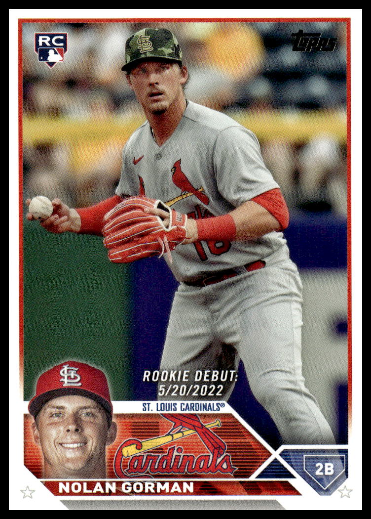 Topps Rookie Debut Baseball Card of Nolan Gorman, St. Louis Cardinals second baseman.