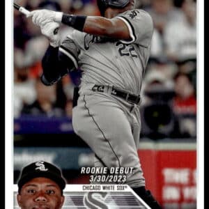 Oscar Colas rookie baseball card by Topps, featuring his 2023 Chicago White Sox debut.