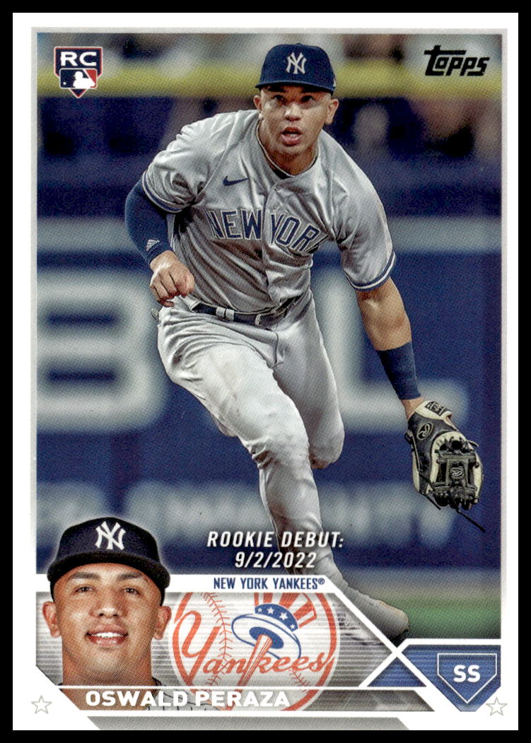 Oswald Perazas rookie debut captured on 2023 Topps Update Baseball Card #US44.