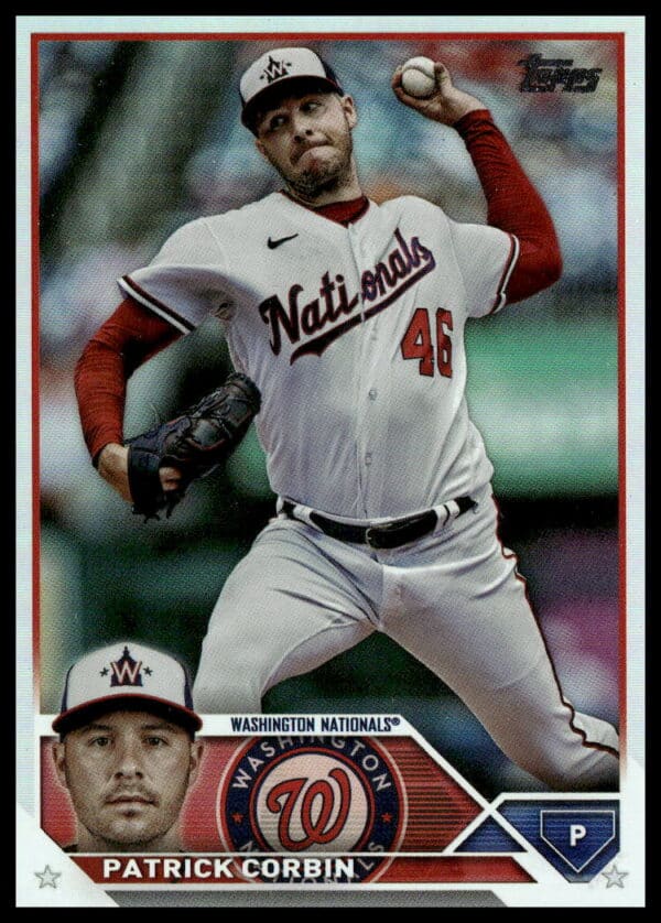 Patrick Corbin pitching for Washington Nationals on 2023 Topps baseball card.