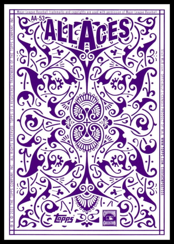 2023 Topps Update, All Aces playing card with intricate purple design featuring Roger Clemens, #AA-53.