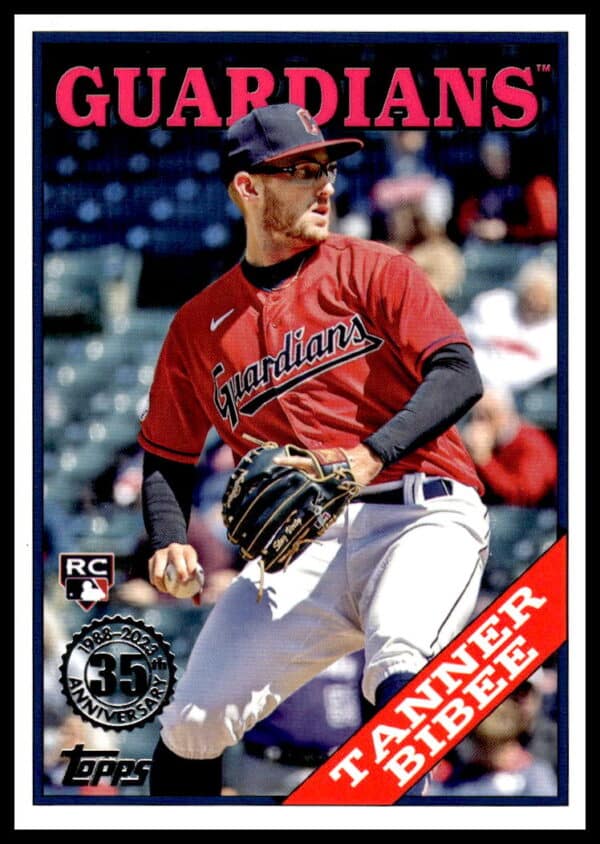 Front view of 2023 Topps Tanner Bibee baseball card, model 1988 #88US-16.