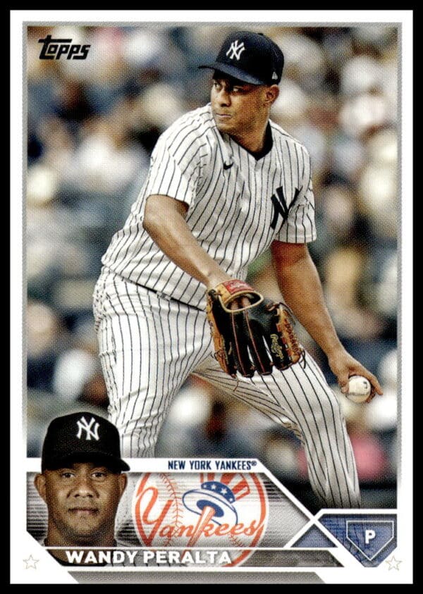 Wandy Peralta, New York Yankees pitcher, in action on 2023 Topps baseball trading card.