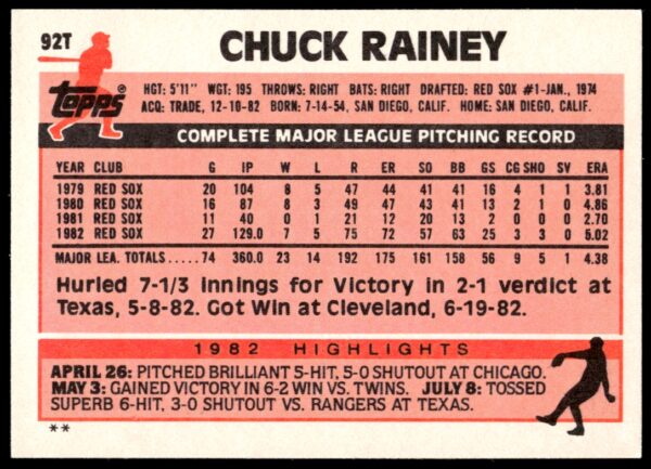 1983 Topps Traded Chuck Rainey #92T (Back)