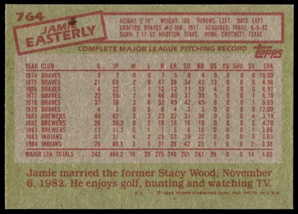 1985 Topps Jamie Easterly #764 (Back)