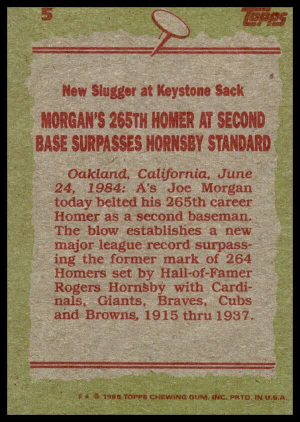 1985 Topps Joe Morgan #5 (Back)