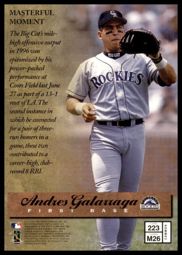 1997 Topps Finest Andres Galarraga #223 (Back)