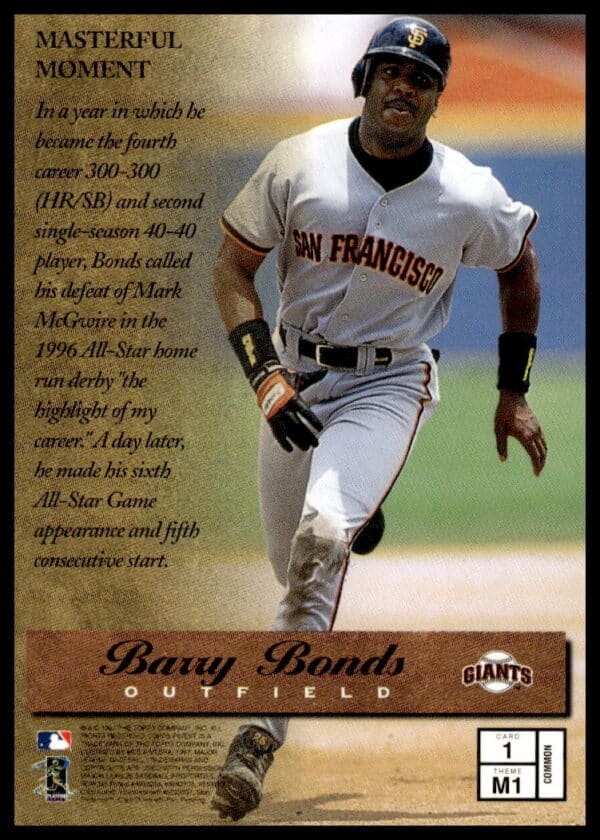 1997 Topps Finest Barry Bonds #1 (Back)