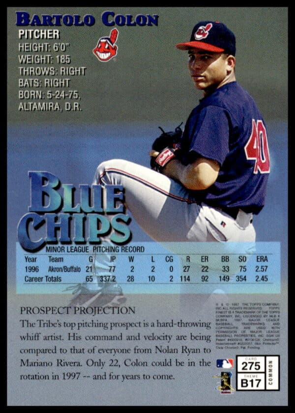 1997 Topps Finest Bartolo Colon #275 (Back)