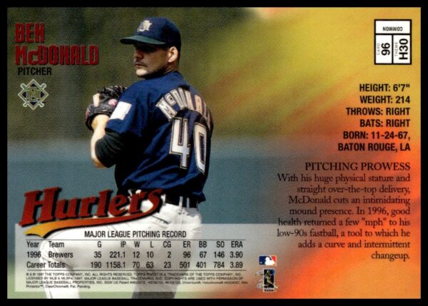 1997 Topps Finest Ben McDonald #96 (Back)