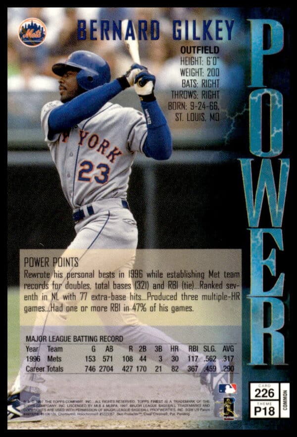 1997 Topps Finest Bernard Gilkey #226 (Back)