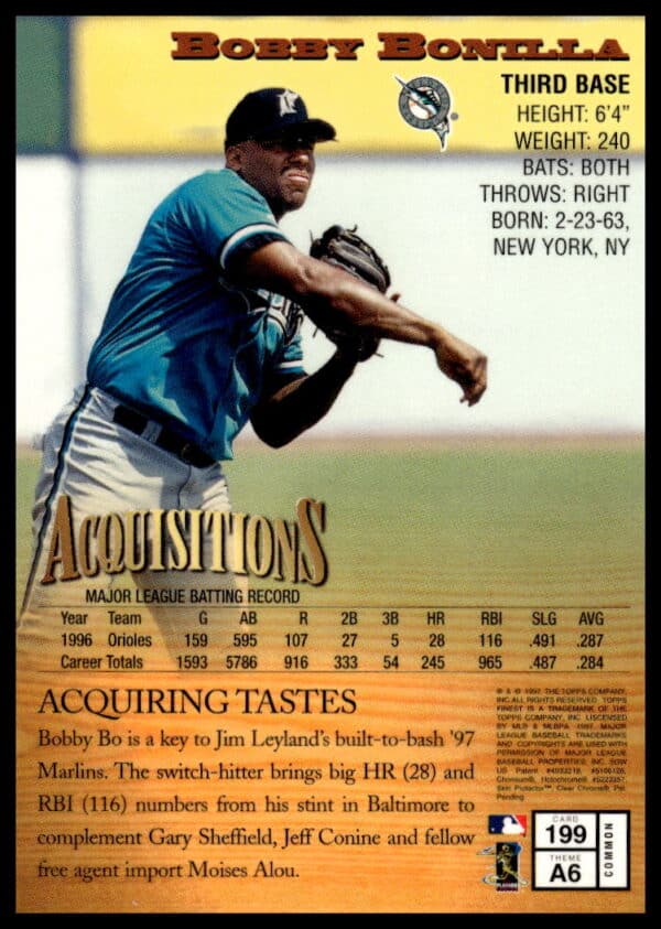 1997 Topps Finest Bobby Bonilla #199 (Back)