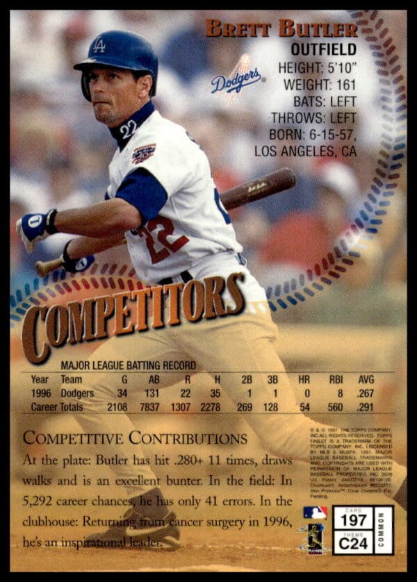 1997 Topps Finest Brett Butler #197 (Back)