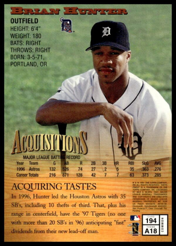 1997 Topps Finest Brian Hunter #194 (Back)