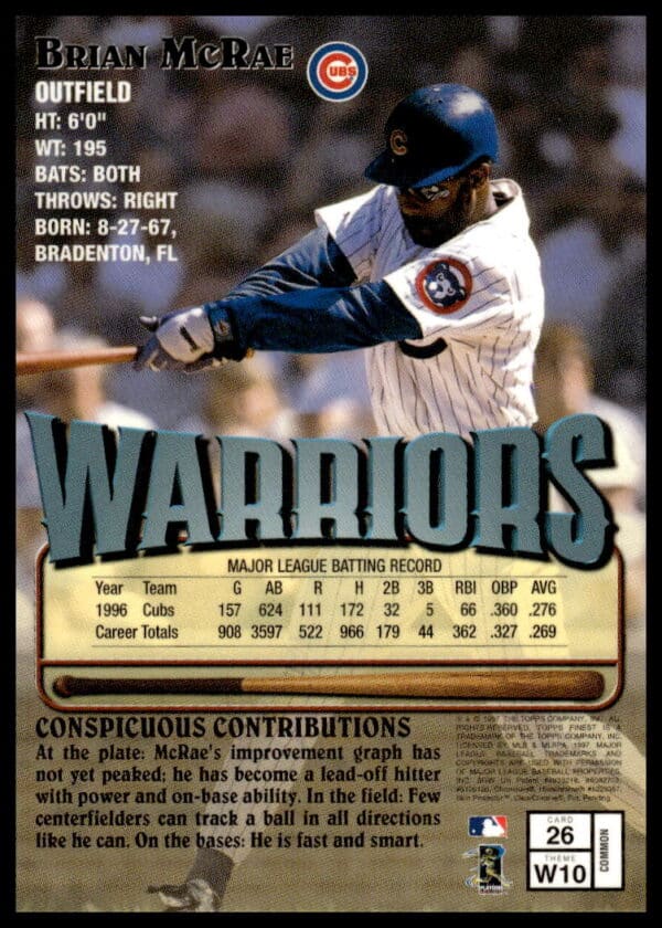 1997 Topps Finest Brian McRae #26 (Back)