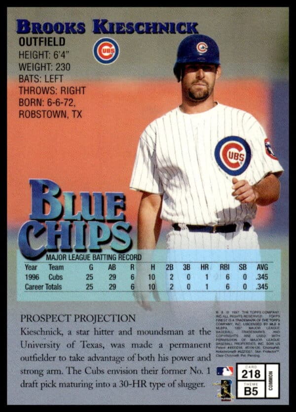 1997 Topps Finest Brooks Kieschnick #218 (Back)