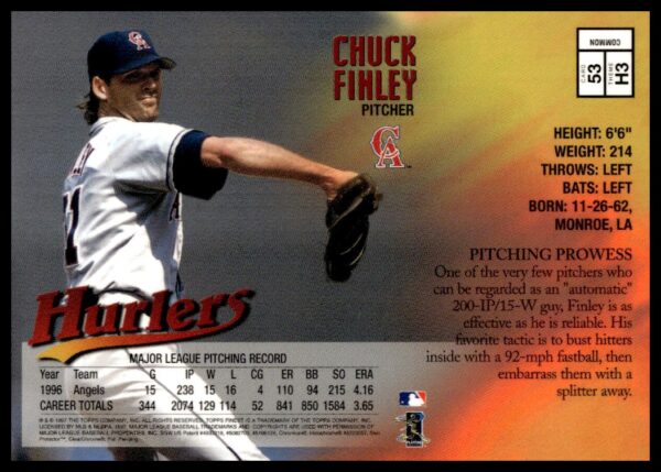 1997 Topps Finest Chuck Finley #53 (Back)