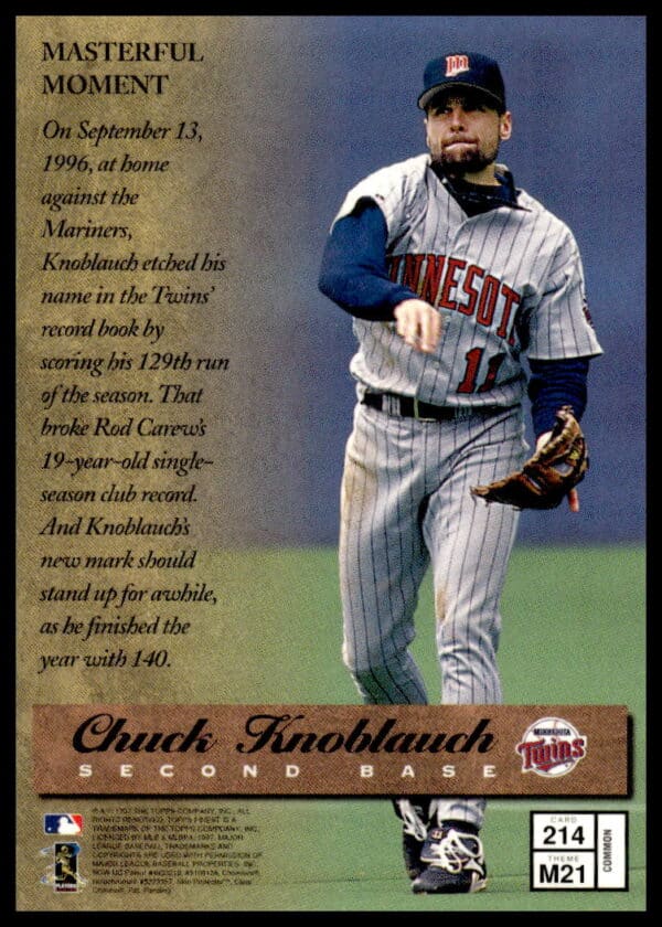 1997 Topps Finest Chuck Knoblauch #214 (Back)