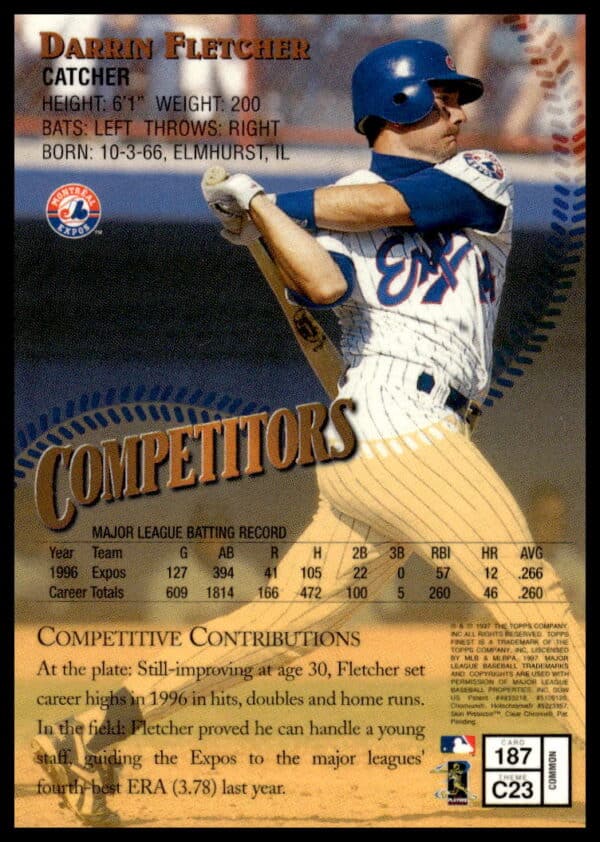 1997 Topps Finest Darrin Fletcher #187 (Back)