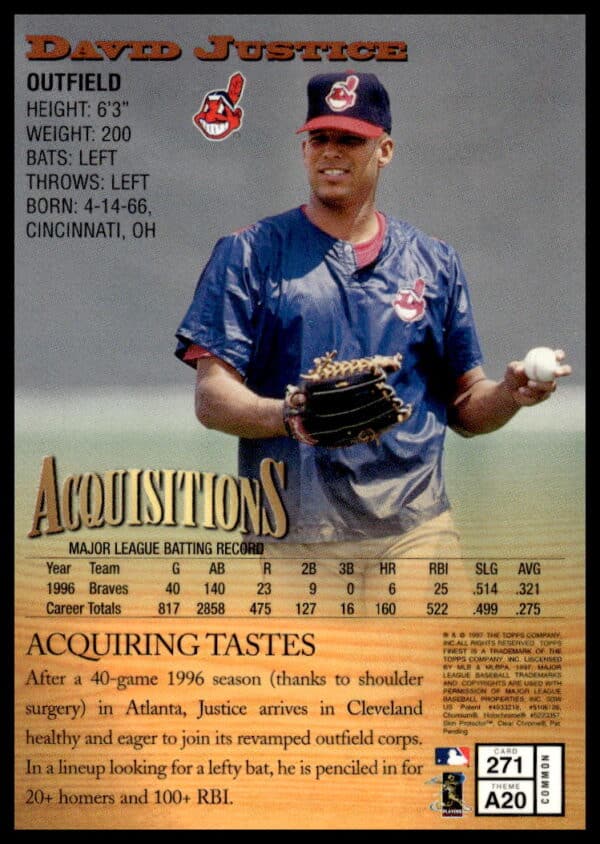 1997 Topps Finest David Justice #271 (Back)