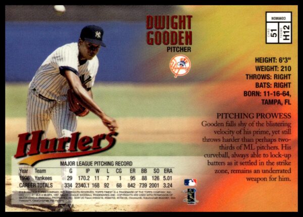 1997 Topps Finest Dwight Gooden #51 (Back)