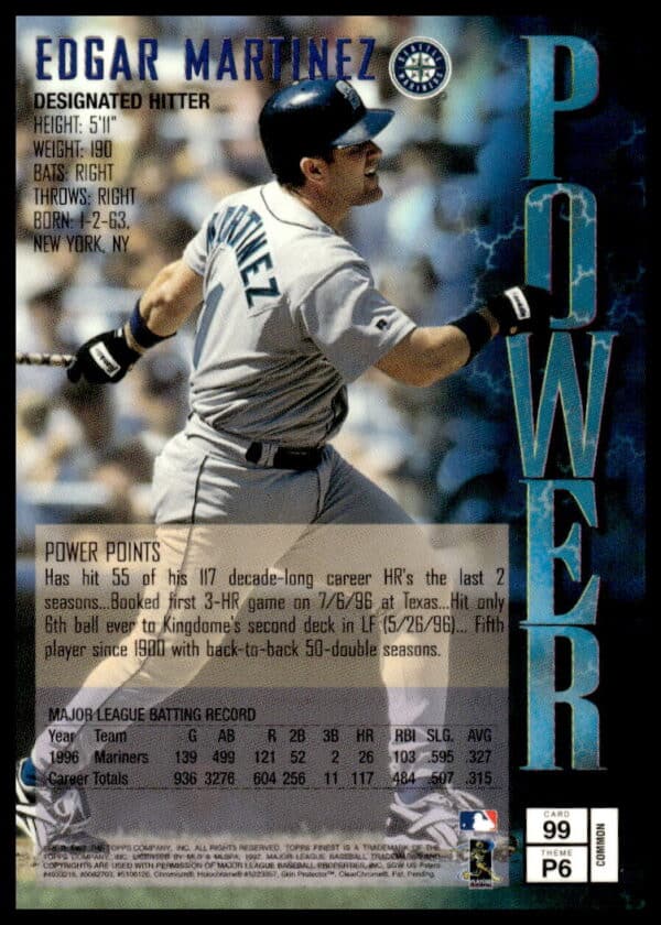 1997 Topps Finest Edgar Martinez #99 (Back)