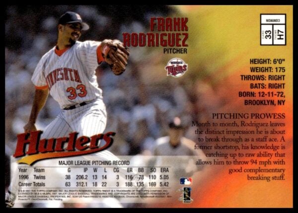 1997 Topps Finest Frank Rodriguez #33 (Back)