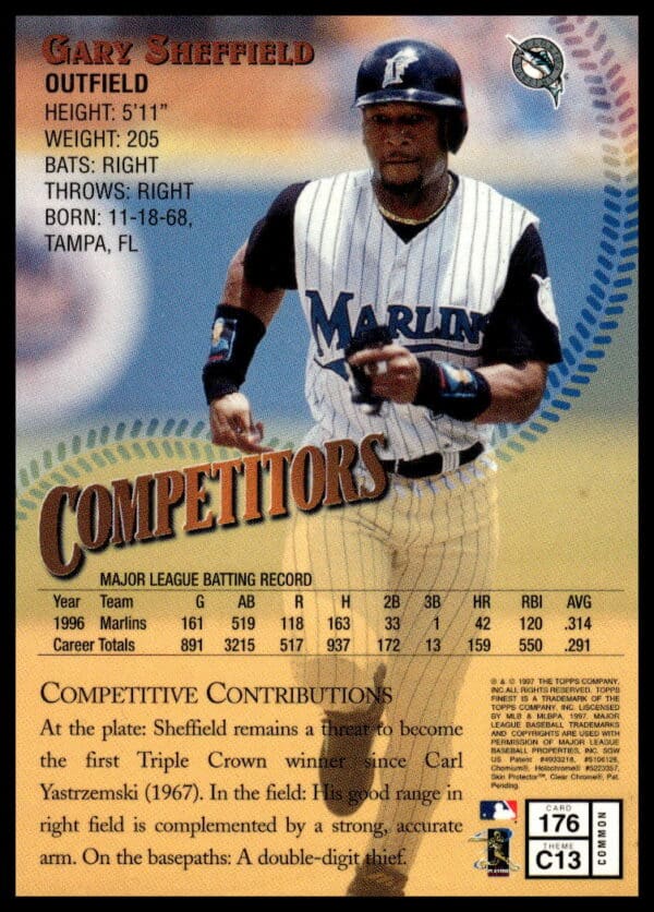 1997 Topps Finest Gary Sheffield #176 (Back)