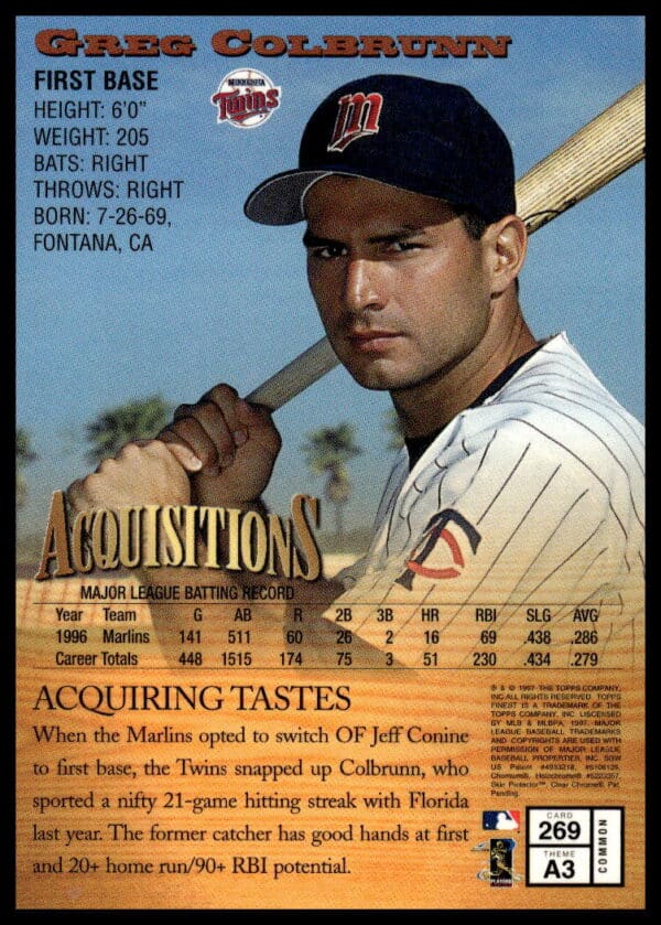 1997 Topps Finest Greg Colbrunn #269 (Back)