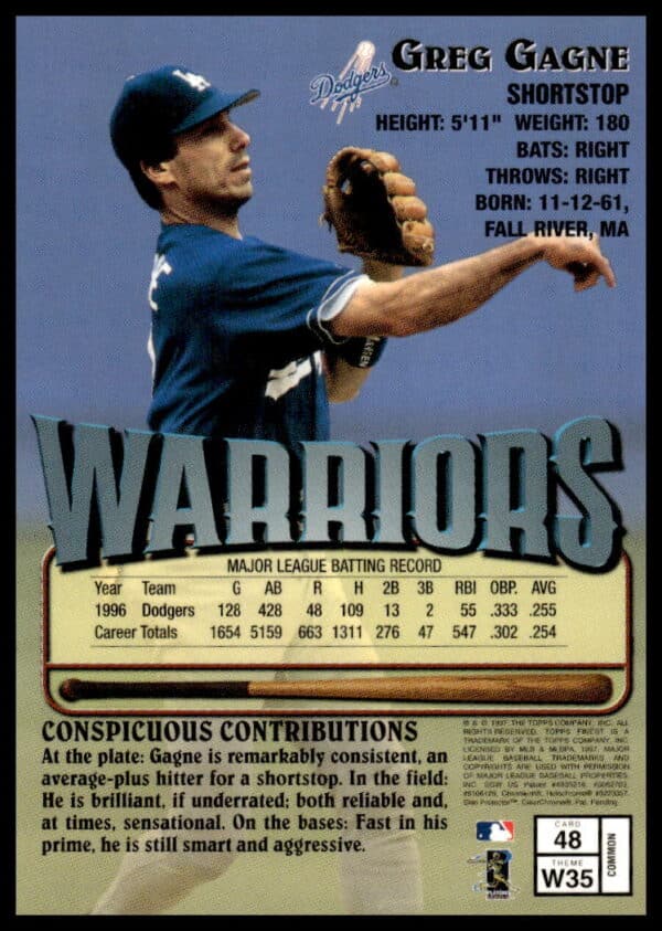 1997 Topps Finest Greg Gagne #48 (Back)