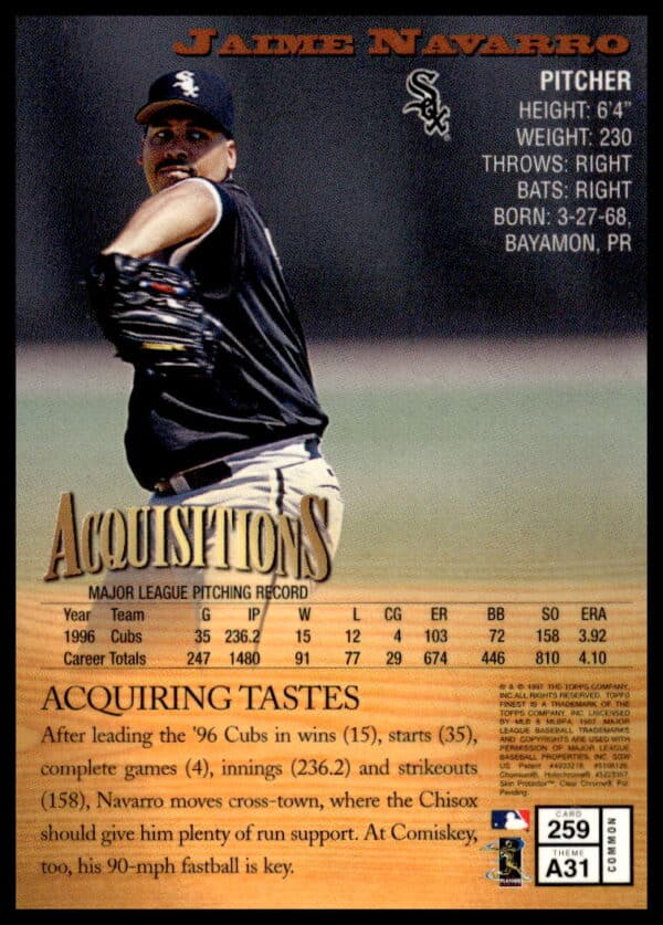 1997 Topps Finest Jaime Navarro #259 (Back)