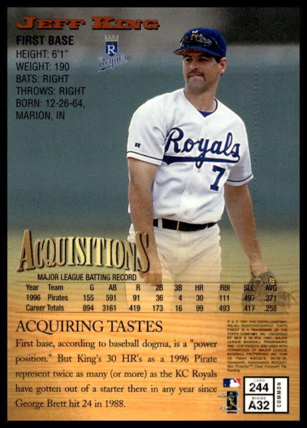 1997 Topps Finest Jeff King #244 (Back)