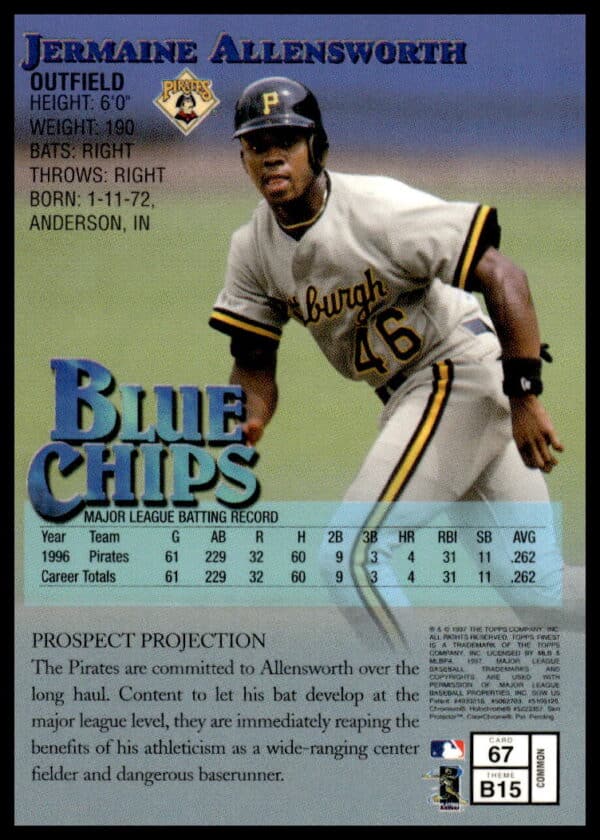 1997 Topps Finest Jermaine Allensworth #67 (Back)