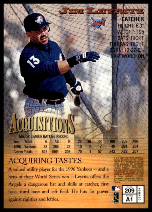 1997 Topps Finest Jim Leyritz #209 (Back)